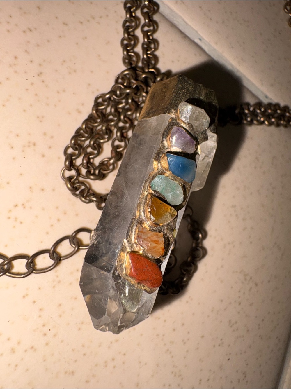 Chakra Crystal Point Pendant Necklace - Multicolor